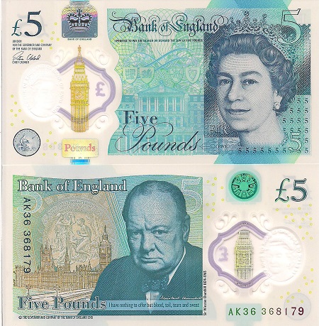 England 5 Pound Pick Number: 394a UNC Banknote